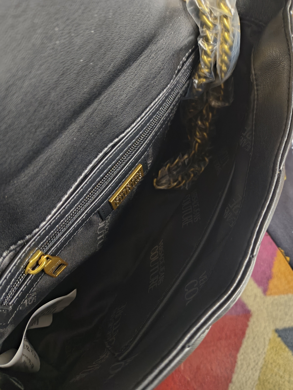 NWT Versace Jeans Couture Black Quilted Shoulder Bag with Gold Chain Straps - Picture 8 of 9
